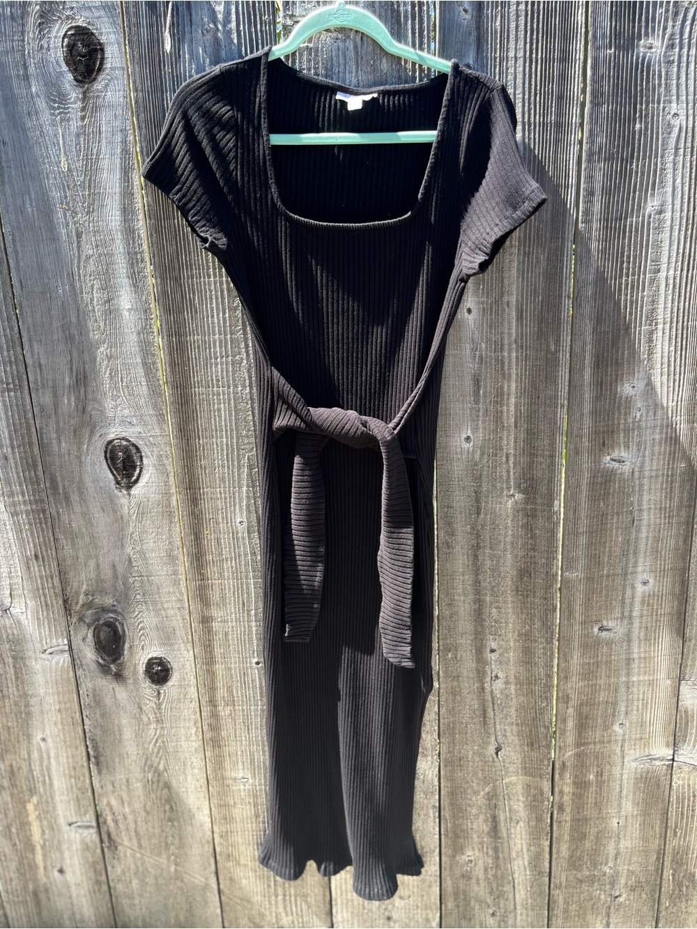 Topshop Black Ribbed Crewneck Dress with Tie